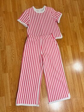 NWOT Addison Bay Coral & White Striped Wide-Leg Active or Loungewear Set- XS & S